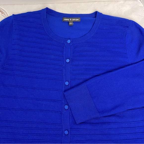Cable & Gauge 3/4 Sleeve Ribbed women’s Cardigan sweater  Sz.Small. Cobalt blue - Picture 5 of 8
